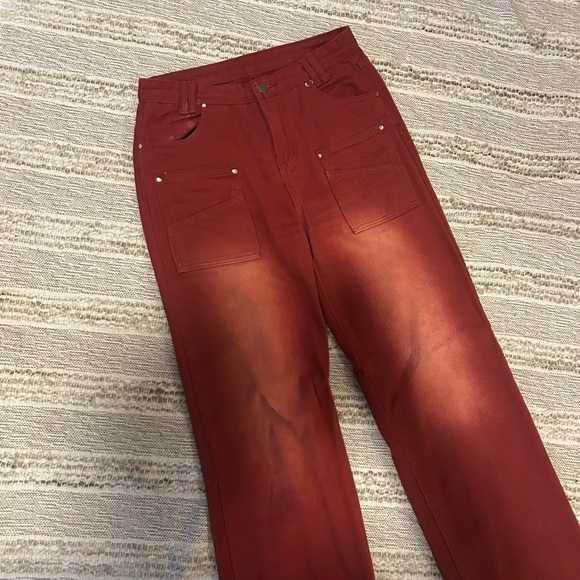 Red Wide-Leg Jeans - Picture 2 of 4